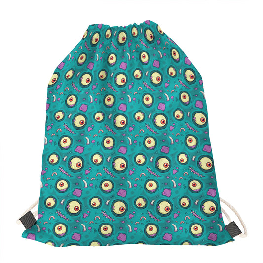 Blue Zombie Pattern Print Drawstring Bag