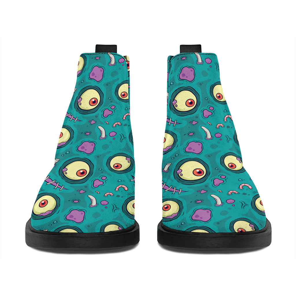 Blue Zombie Pattern Print Flat Ankle Boots