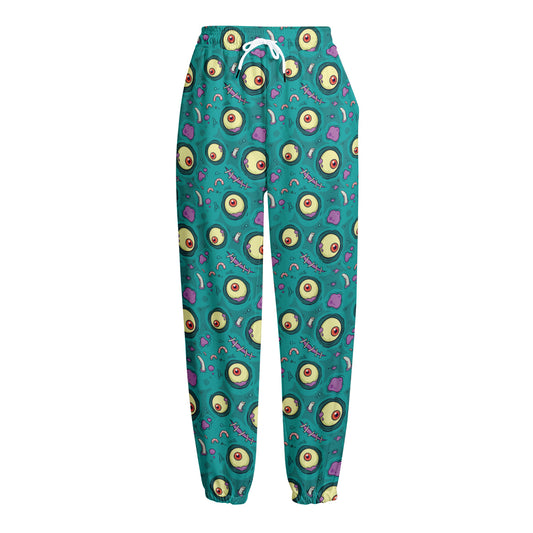 Blue Zombie Pattern Print Fleece Lined Knit Pants