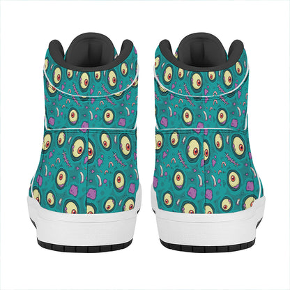 Blue Zombie Pattern Print High Top Leather Sneakers
