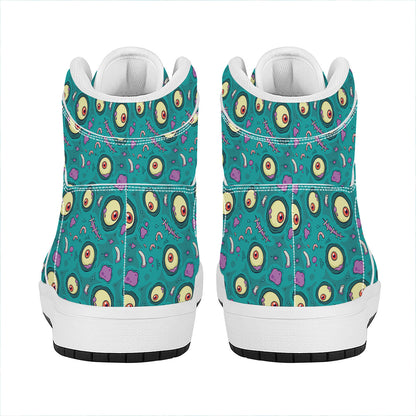 Blue Zombie Pattern Print High Top Leather Sneakers