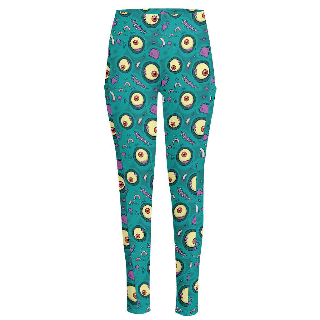 Blue Zombie Pattern Print High-Waisted Pocket Leggings