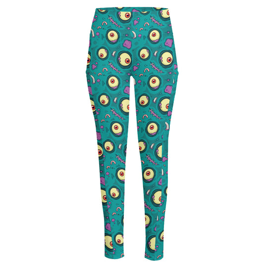Blue Zombie Pattern Print High-Waisted Pocket Leggings
