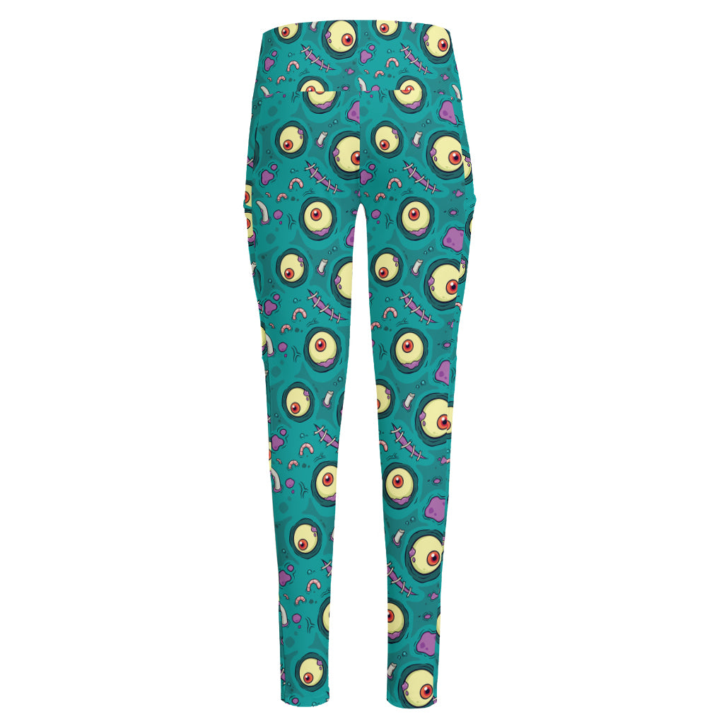 Blue Zombie Pattern Print High-Waisted Pocket Leggings