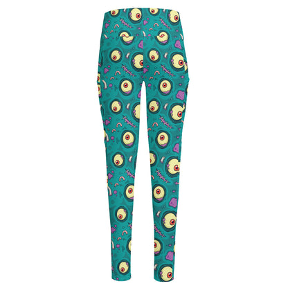 Blue Zombie Pattern Print High-Waisted Pocket Leggings