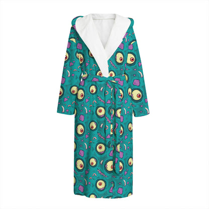 Blue Zombie Pattern Print Hooded Bathrobe