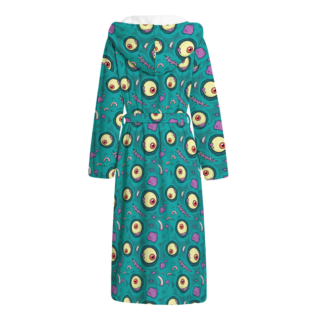 Blue Zombie Pattern Print Hooded Bathrobe