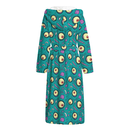 Blue Zombie Pattern Print Hooded Bathrobe