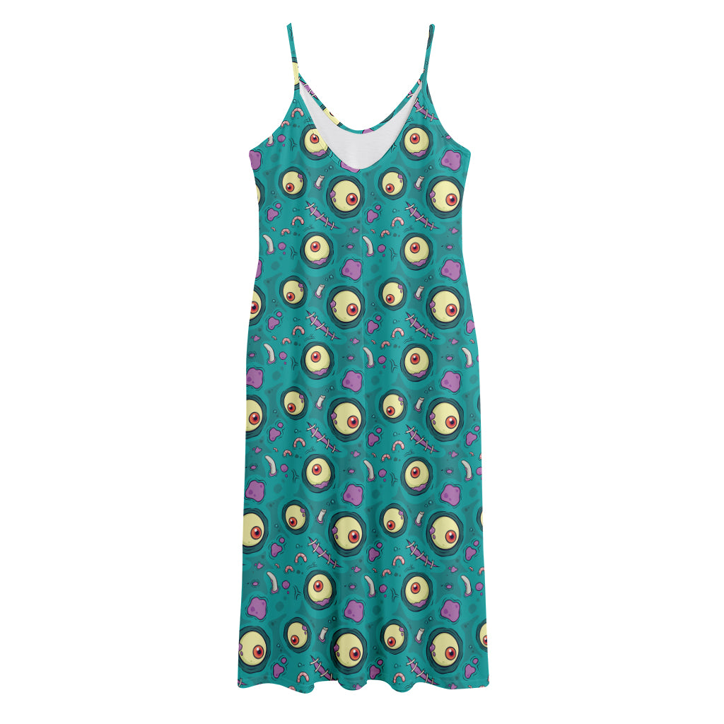 Blue Zombie Pattern Print Jersey Midi Cami Dress