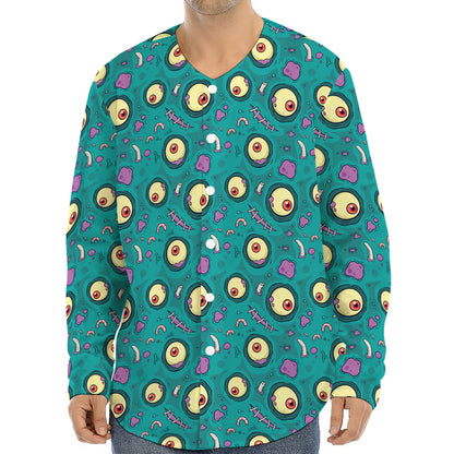 Blue Zombie Pattern Print Long Sleeve Baseball Jersey
