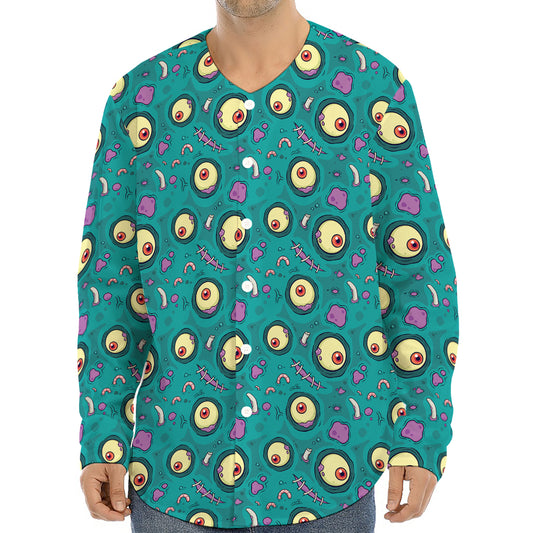 Blue Zombie Pattern Print Long Sleeve Baseball Jersey