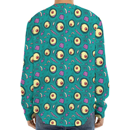 Blue Zombie Pattern Print Long Sleeve Baseball Jersey