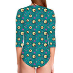 Blue Zombie Pattern Print Long Sleeve Swimsuit