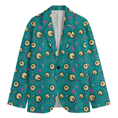 Blue Zombie Pattern Print Men's Cotton Blazer