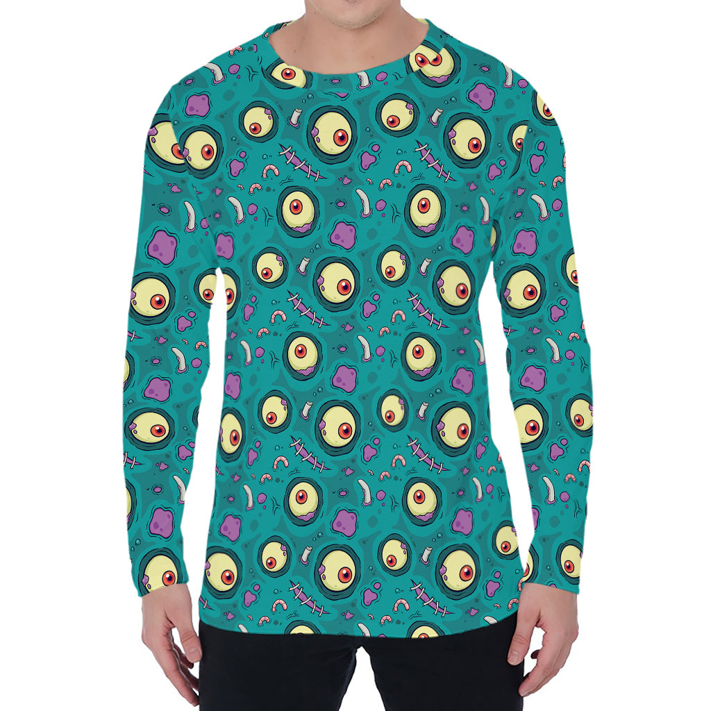 Blue Zombie Pattern Print Men's Long Sleeve T-Shirt