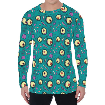 Blue Zombie Pattern Print Men's Long Sleeve T-Shirt