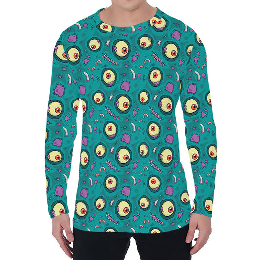 Blue Zombie Pattern Print Men's Long Sleeve T-Shirt