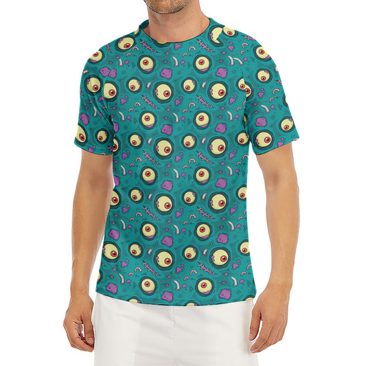 Blue Zombie Pattern Print Men's Short Sleeve Rash Guard