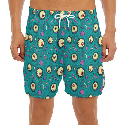 Blue Zombie Pattern Print Men's Split Running Shorts