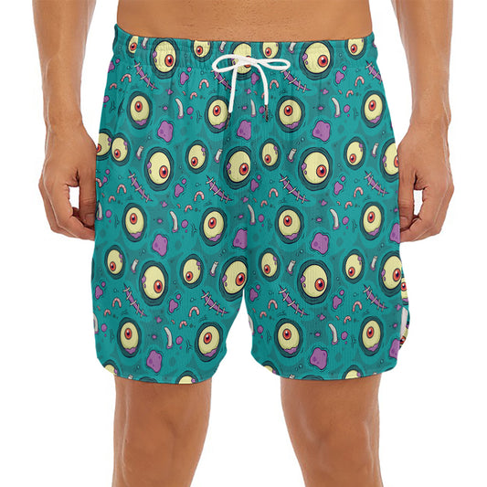 Blue Zombie Pattern Print Men's Split Running Shorts