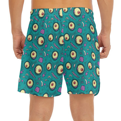 Blue Zombie Pattern Print Men's Split Running Shorts