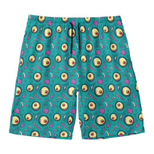 Blue Zombie Pattern Print Men's Swim Trunks