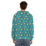 Blue Zombie Pattern Print Men's Velvet Pullover Hoodie