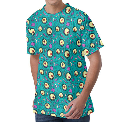 Blue Zombie Pattern Print Men's Velvet T-Shirt
