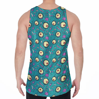 Blue Zombie Pattern Print Men's Velvet Tank Top