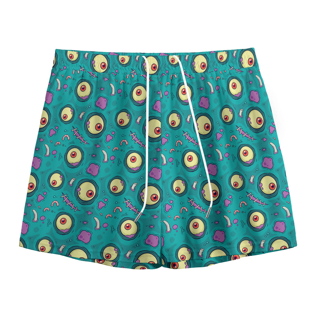 Blue Zombie Pattern Print Mesh Shorts