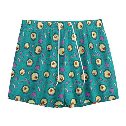 Blue Zombie Pattern Print Mesh Shorts