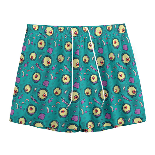 Blue Zombie Pattern Print Mesh Shorts