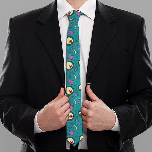 Blue Zombie Pattern Print Necktie