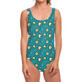 Blue Zombie Pattern Print One Piece Swimsuit