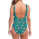 Blue Zombie Pattern Print One Piece Swimsuit
