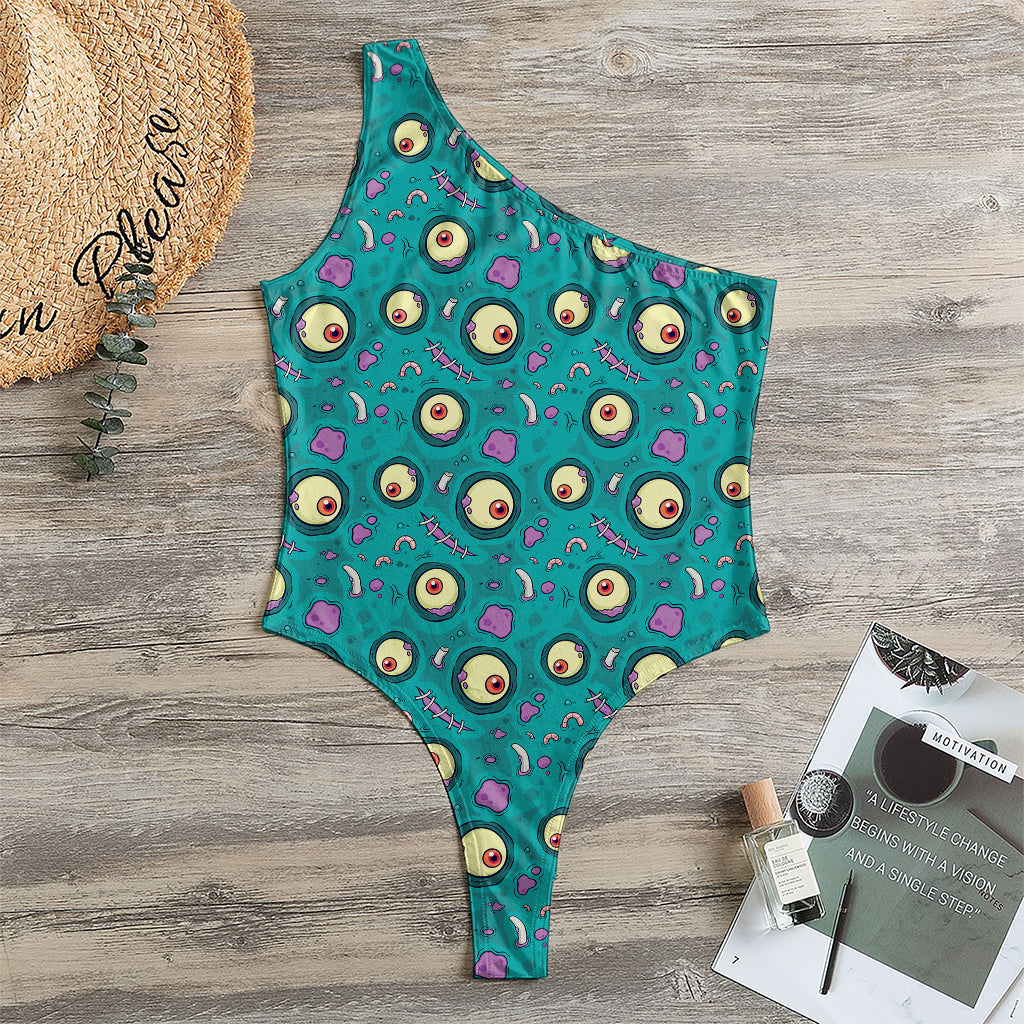 Blue Zombie Pattern Print One Shoulder Bodysuit