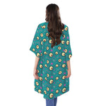 Blue Zombie Pattern Print Open Front Beach Cover Up
