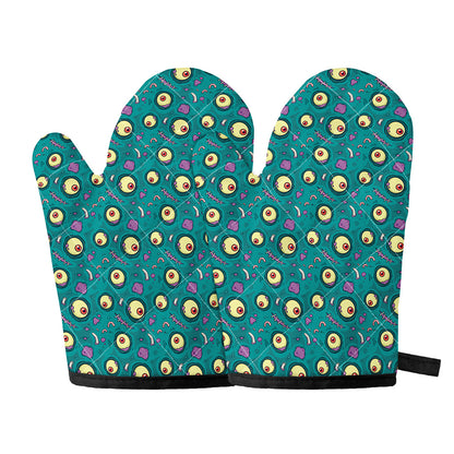 Blue Zombie Pattern Print Oven Mitts
