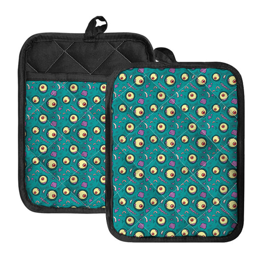 Blue Zombie Pattern Print Pot Holders With Pocket
