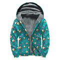 Blue Zombie Pattern Print Sherpa Lined Zip Up Hoodie