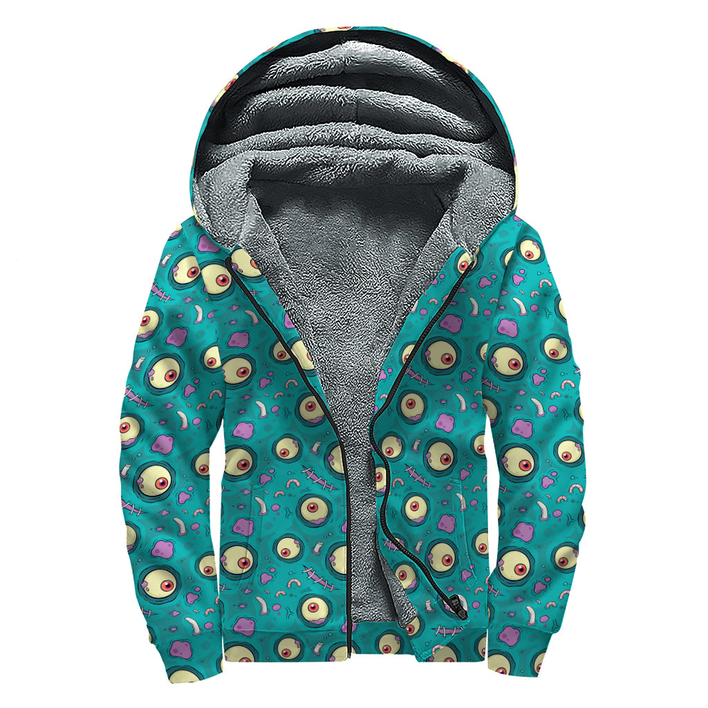 Blue Zombie Pattern Print Sherpa Lined Zip Up Hoodie