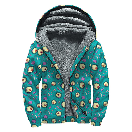 Blue Zombie Pattern Print Sherpa Lined Zip Up Hoodie