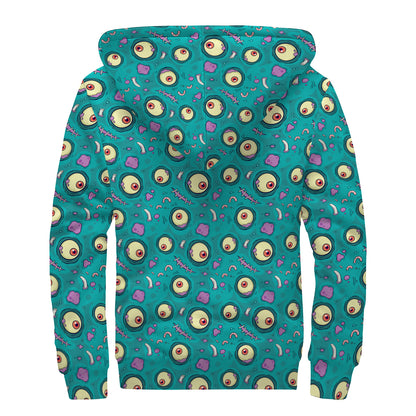 Blue Zombie Pattern Print Sherpa Lined Zip Up Hoodie