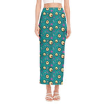 Blue Zombie Pattern Print Side Slit Maxi Skirt
