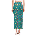 Blue Zombie Pattern Print Side Slit Maxi Skirt
