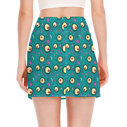 Blue Zombie Pattern Print Side Slit Mini Skirt