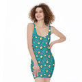 Blue Zombie Pattern Print Sleeveless Bodycon Dress