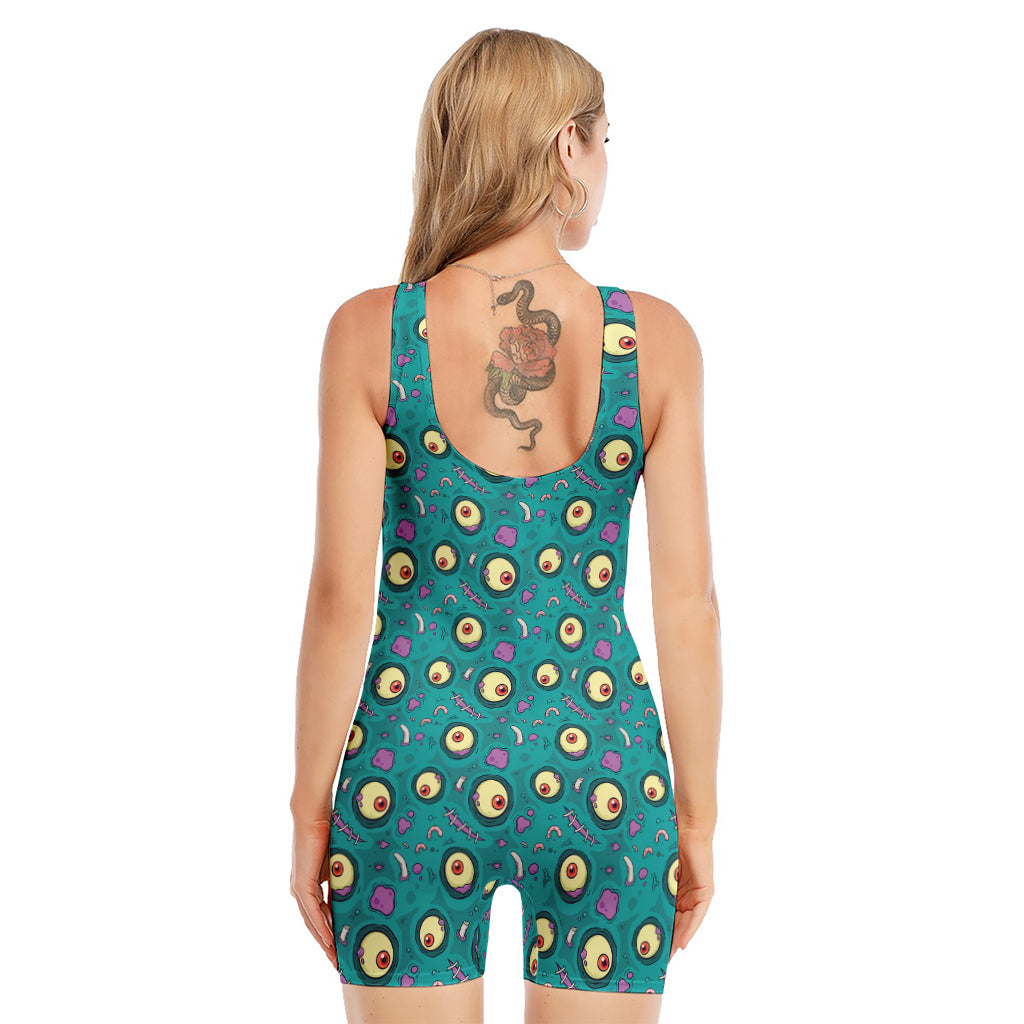 Blue Zombie Pattern Print Sleeveless One Piece Swimsuit