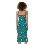 Blue Zombie Pattern Print Slim Fit Midi Cami Dress