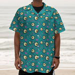 Blue Zombie Pattern Print Textured Short Sleeve Shirt
